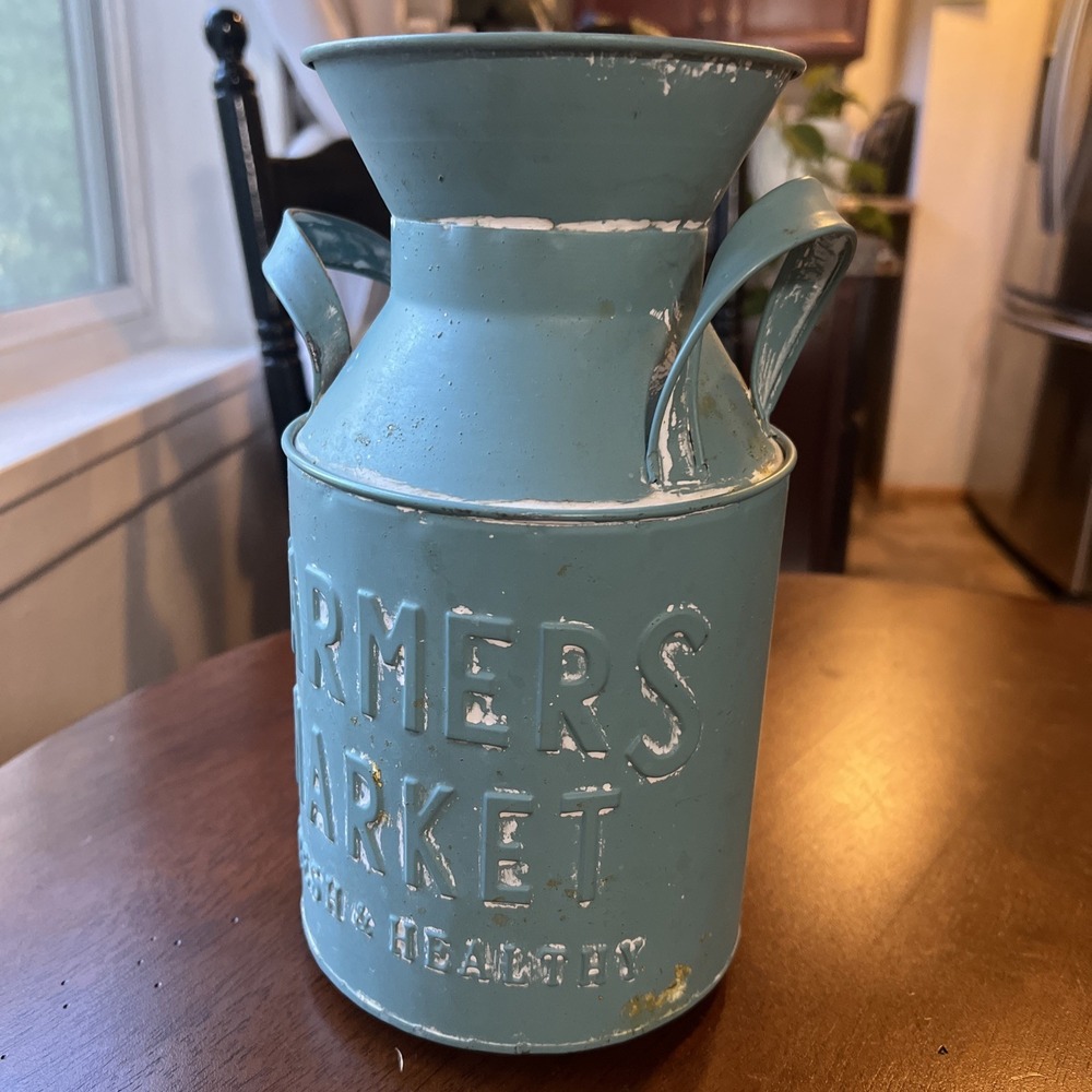 Farmers Market Baby Blue Aluminum Tin 10" H X 5.5" W - Crafters